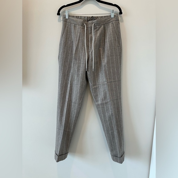 Suitsupply Wool Vitale Barberis Canonico Flannel Pinstriped Drawstring Pant Ames - Picture 3 of 16